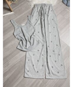 Set Áo 2 Dây Bản To Chất Thun Tăm Mix Quần Xuông In Chữ Phong Cách Trẻ Trung