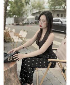 Set Áo 2 Dây Bản To Chất Thun Tăm Mix Quần Xuông In Chữ Phong Cách Trẻ Trung