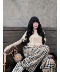 Set Bộ Áo Phông Phối Viền Cổ Mix Quần Kẻ Ống Rộng Xịn Xò Kiểu Dáng Unisex Trẻ Trung