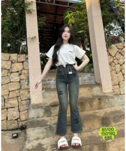 Quần Jean Ống Loe Thêu Chữ X Đen Co Giãn Dễ Mix Đồ Phong Cách Trẻ Trung