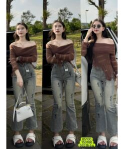 Quần Jean Ống Loe Thêu Chữ X Đen Co Giãn Dễ Mix Đồ Phong Cách Trẻ Trung