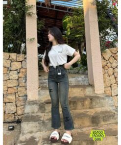 Quần Jean Ống Loe Thêu Chữ X Đen Co Giãn Dễ Mix Đồ Phong Cách Trẻ Trung