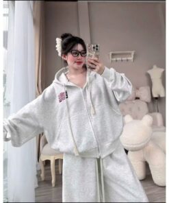 Sét Bộ Unisex Áo Khoác Zip Nỉ bông Hình Cờ Siêu Đẹp - Áo Khoác Hoodie Mix Quần Suông Form Rộng Boxy Nam Nữ Đủ Mẫu Hot