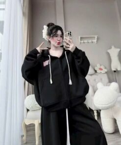 Sét Bộ Unisex Áo Khoác Zip Nỉ bông Hình Cờ Siêu Đẹp - Áo Khoác Hoodie Mix Quần Suông Form Rộng Boxy Nam Nữ Đủ Mẫu Hot