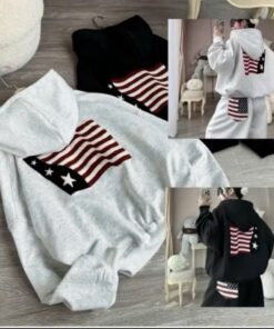 Sét Bộ Unisex Áo Khoác Zip Nỉ bông Hình Cờ Siêu Đẹp - Áo Khoác Hoodie Mix Quần Suông Form Rộng Boxy Nam Nữ Đủ Mẫu Hot