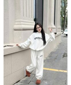 Sét Bộ Nữ, Bộ Nỉ Chữ Chất Nỉ Bông Cotton Mềm Mại Dáng Áo Thụng Kèm Quần Chun Gấu Trẻ Trung Kiểu Dáng Hàn Quốc