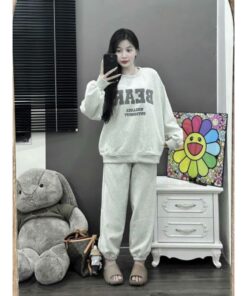 Sét Bộ Nữ, Bộ Nỉ Chữ Chất Nỉ Bông Cotton Mềm Mại Dáng Áo Thụng Kèm Quần Chun Gấu Trẻ Trung Kiểu Dáng Hàn Quốc
