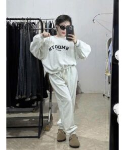 Sét Bộ Nữ, Bộ Nỉ Chữ Chất Nỉ Bông Cotton Mềm Mại Dáng Áo Thụng Kèm Quần Chun Gấu Trẻ Trung Kiểu Dáng Hàn Quốc