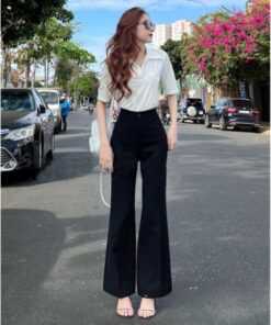 Quần Loe Cạp Cao Dáng Dài Siêu Hách Dáng, Chất Vải Tuyết Mưa Dày Dặn, Phong Cách Trẻ Trung Năng Động ( Kèm Ảnh Thật)