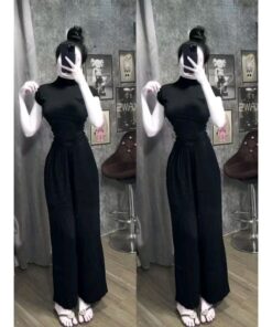 Set Áo Croptop 2 Phân Gắn Logo Mix Quần Ống Rộng Kiểu Dáng Trẻ Trung