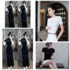 Set Áo Croptop 2 Phân Gắn Logo Mix Quần Ống Rộng Kiểu Dáng Trẻ Trung