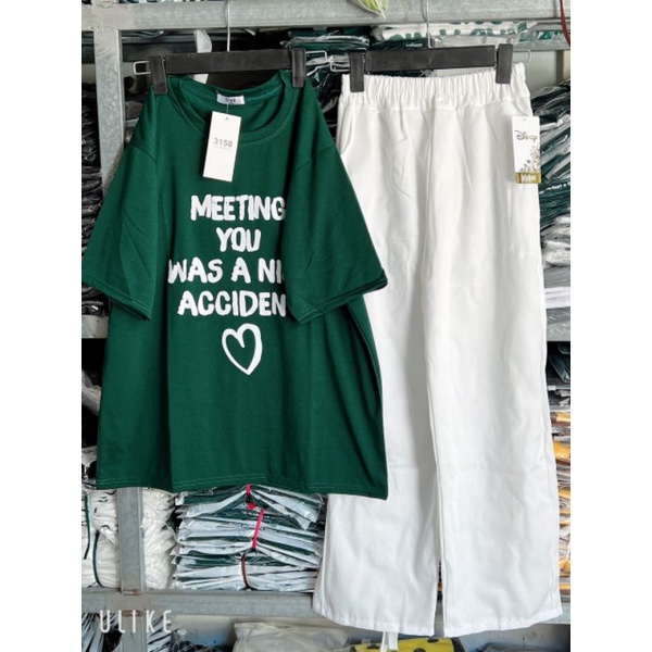Set Quần Suông Ống Rộng Chất Kaki Mềm +Kèm Áo Thun Tay Lỡ Form Unisex