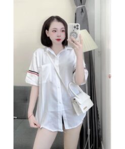 Áo Sơ Mi Cộc Tay Hoạ Tiết Túi Chất Cotton Lụa Xịn From Dáng Trẻ Trung