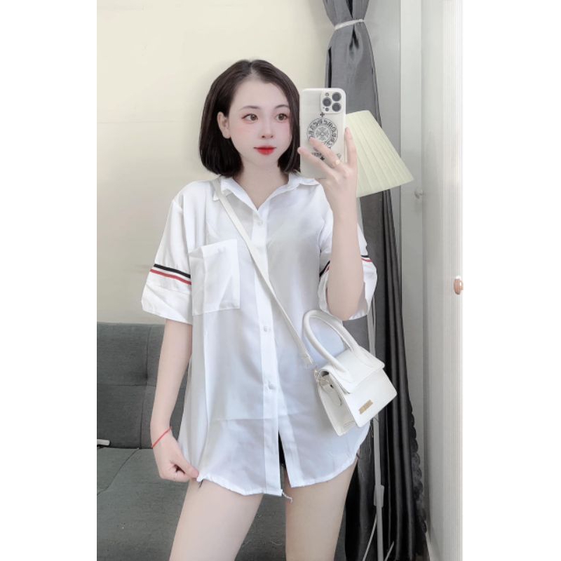 Áo Sơ Mi Cộc Tay Hoạ Tiết Túi Chất Cotton Lụa Xịn From Dáng Trẻ Trung