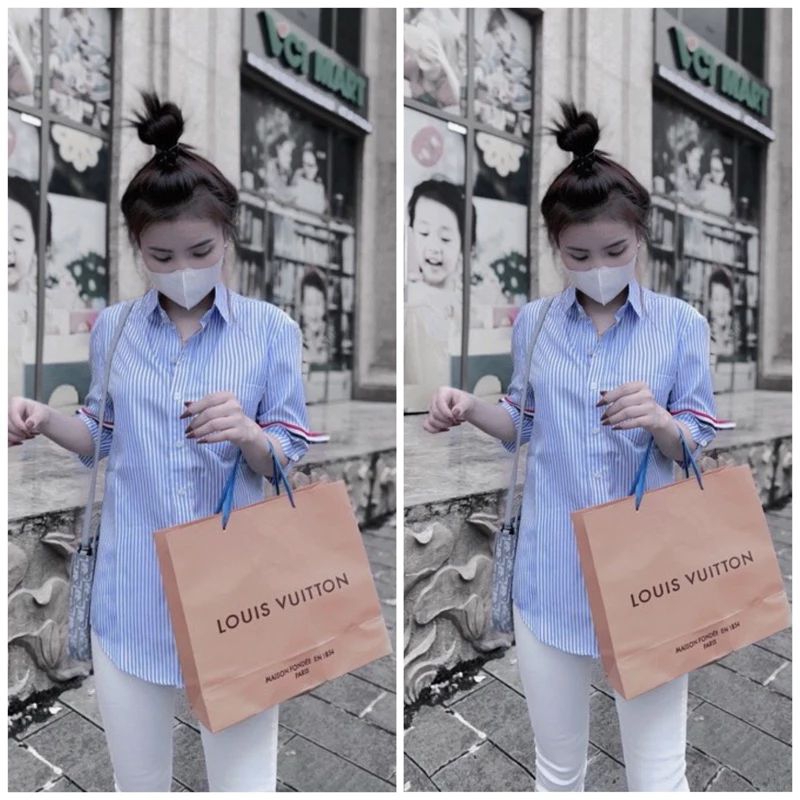 Áo Sơ Mi Cộc Tay Hoạ Tiết Túi Chất Cotton Lụa Xịn From Dáng Trẻ Trung