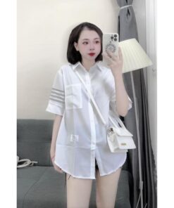 Áo Sơ Mi Cộc Tay Hoạ Tiết Túi Chất Cotton Lụa Xịn From Dáng Trẻ Trung