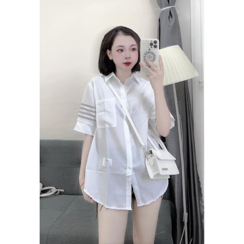 Áo Sơ Mi Cộc Tay Hoạ Tiết Túi Chất Cotton Lụa Xịn From Dáng Trẻ Trung