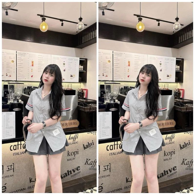 Áo Sơ Mi Cộc Tay Hoạ Tiết Túi Chất Cotton Lụa Xịn From Dáng Trẻ Trung