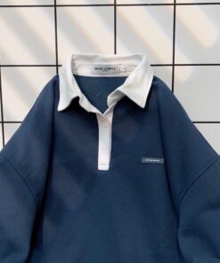 Áo Sweater Tay Dài Cổ Đức Form Rộng Vải Nỉ Bông Cotton Cổ Polo Phong Cách Ulzzang