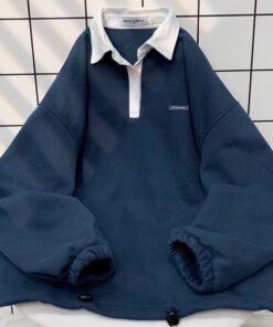 Áo Sweater Tay Dài Cổ Đức Form Rộng Vải Nỉ Bông Cotton Cổ Polo Phong Cách Ulzzang