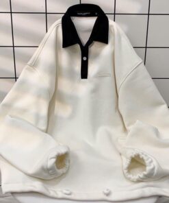 Áo Sweater Tay Dài Cổ Đức Form Rộng Vải Nỉ Bông Cotton Cổ Polo Phong Cách Ulzzang