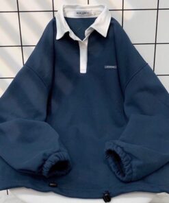 Áo Sweater Tay Dài Cổ Đức Form Rộng Vải Nỉ Bông Cotton Cổ Polo Phong Cách Ulzzang