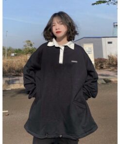 Áo Sweater Tay Dài Cổ Đức Form Rộng Vải Nỉ Bông Cotton Cổ Polo Phong Cách Ulzzang