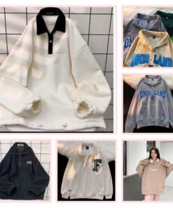 Áo Sweater Tay Dài Cổ Đức Form Rộng Vải Nỉ Bông Cotton Cổ Polo Phong Cách Ulzzang