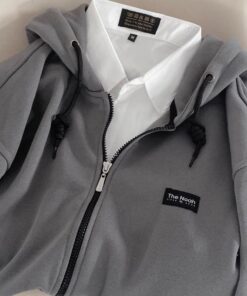 [sẵn] Áo Khoác Nỉ Zip Kéo TAG MAY CHỮ THENOAH ( xám + trắng nhạt )