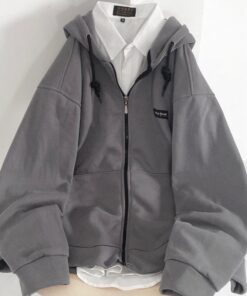[sẵn] Áo Khoác Nỉ Zip Kéo TAG MAY CHỮ THENOAH ( xám + trắng nhạt )