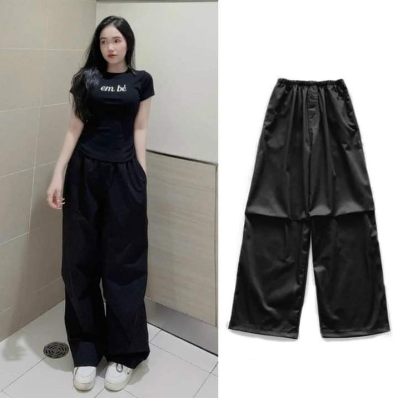 Quần Ống Rộng Túi Nắp Cạp Chun, Chất Quần Kaki Mềm Mịn sihoangngan
