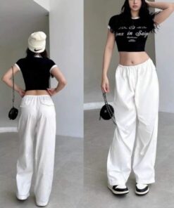 Quần Ống Rộng Túi Nắp Cạp Chun, Chất Quần Kaki Mềm Mịn sihoangngan