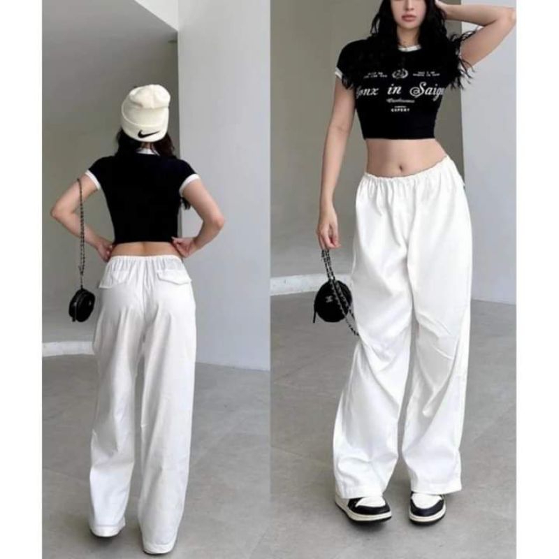 Quần Ống Rộng Túi Nắp Cạp Chun, Chất Quần Kaki Mềm Mịn sihoangngan