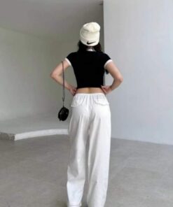 Quần Ống Rộng Túi Nắp Cạp Chun, Chất Quần Kaki Mềm Mịn sihoangngan